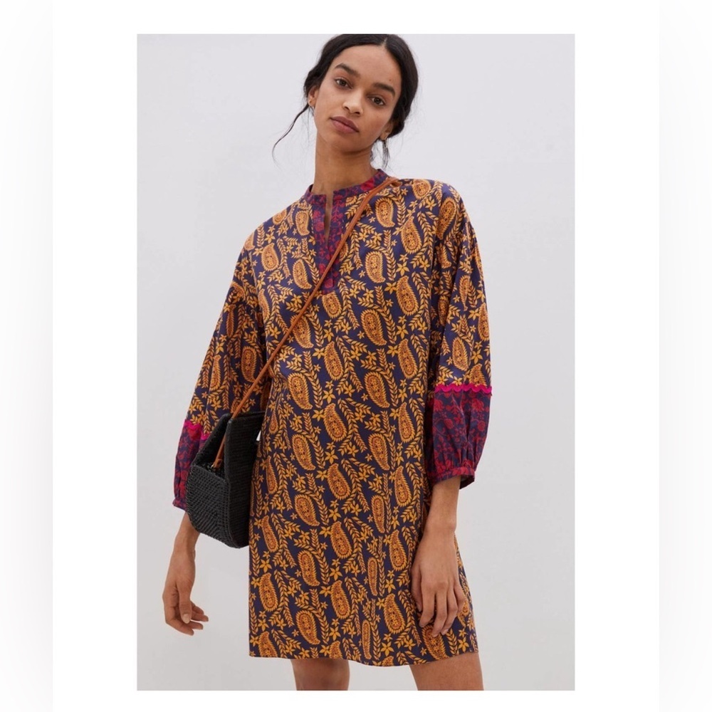 Anthropologie Navy, Mustard & Magenta Paisley Mini Dress